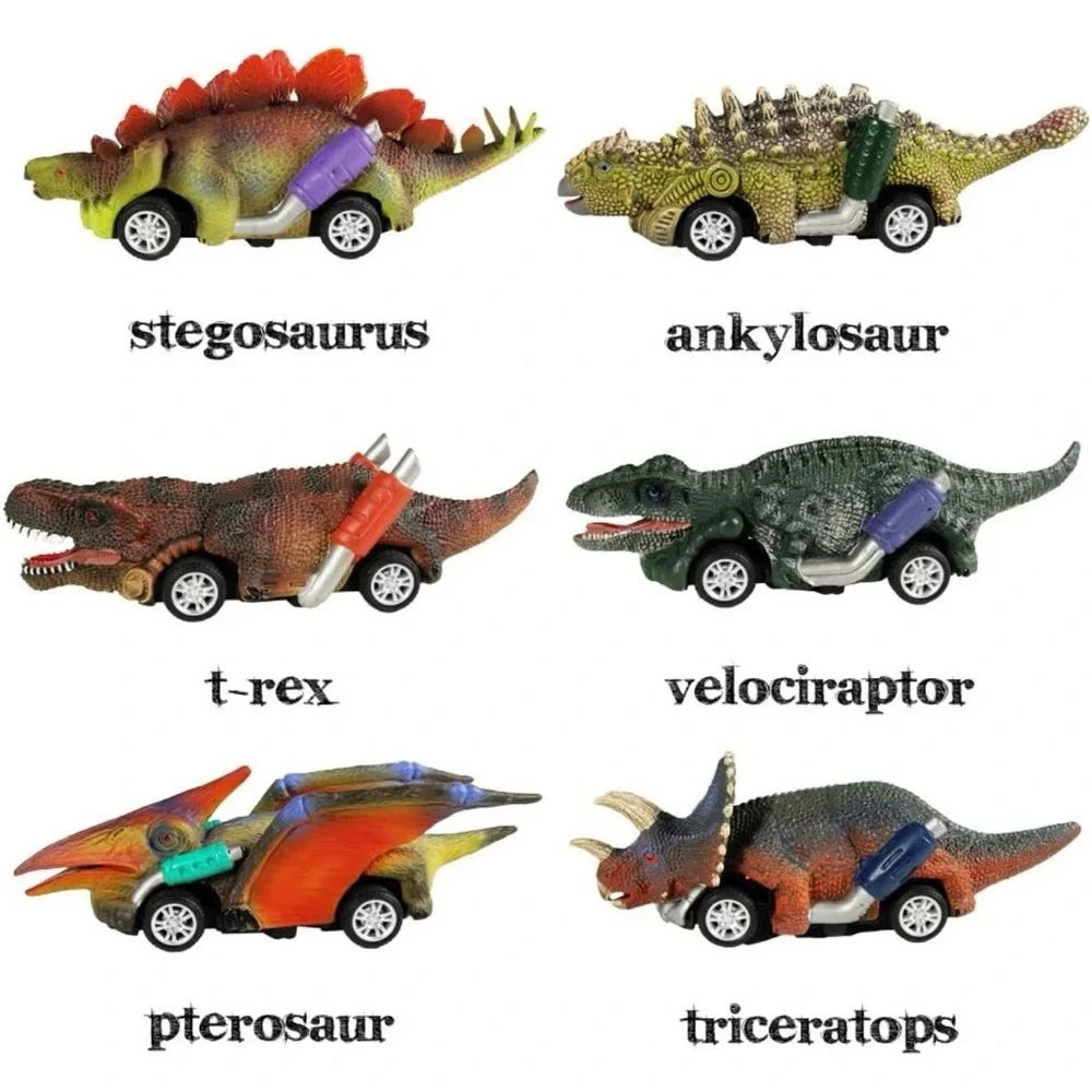 DINOBROS 12 Pack Dinosaur Pull Back Cars Toy Set Kids Gift Party Favors